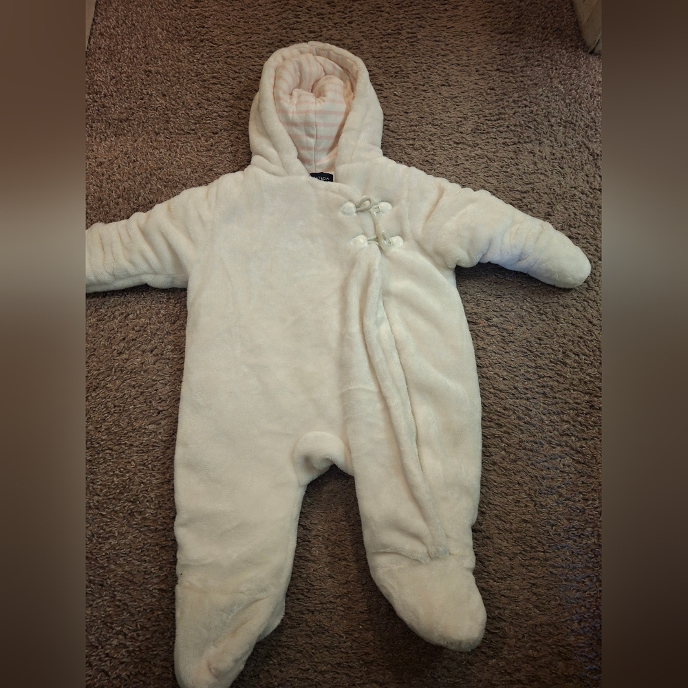 Cute Nautica Cream Hooded Baby Winter Coat 3/6 Months